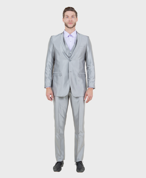 Silver Shiny Vested Suit