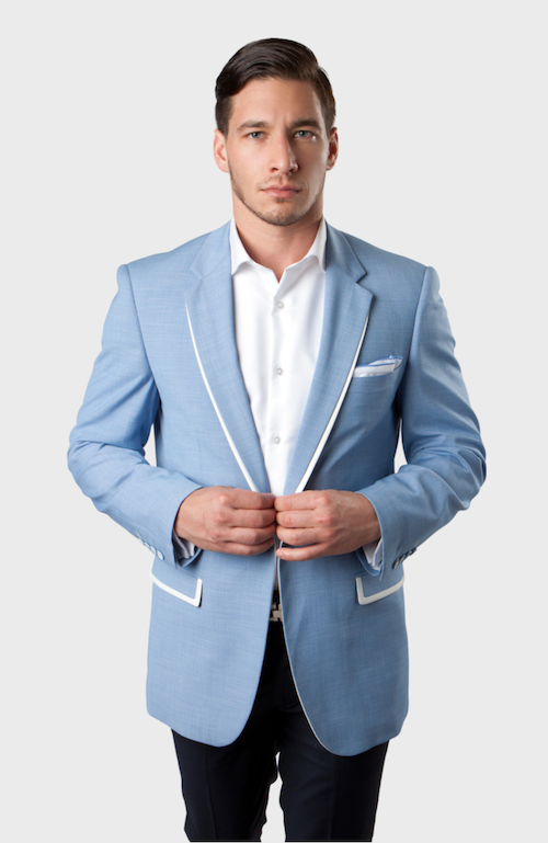 Sky Blue Blazer With White Trim Notch Lapel