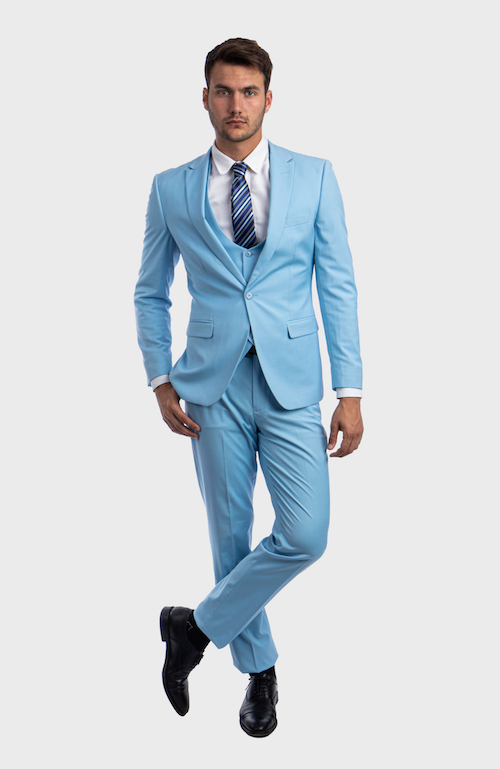 Sky Blue 3 Piece Peak Lapel Suit