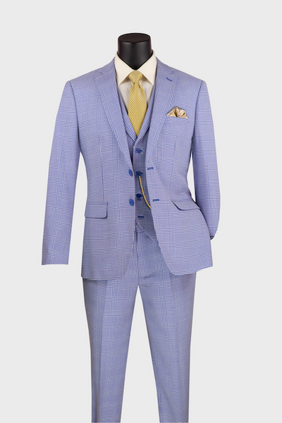 Sky Blue Plaid 3 Piece Suit