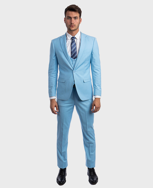 Sky Blue 3 Piece Peak Lapel Suit, 42s / Sky Blue Sky Blue 3 Piece Peak Lapel Suit, 42s / Sky Blue