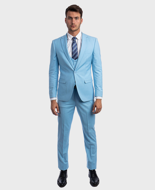 Sky Blue 3 Piece Peak Lapel Suit