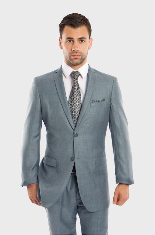 Smoke Blue Slim Fit Sharkskin Suit