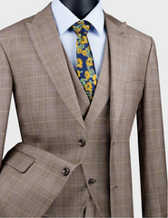 tan 3 Piece plaid suit 