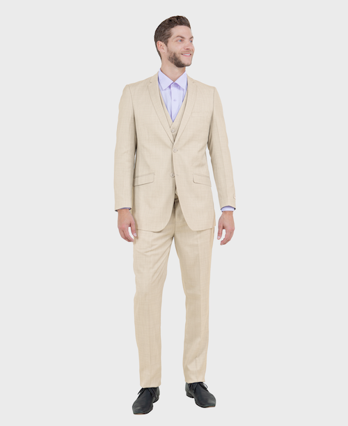 Tan 3 Piece Shiny Sharkskin Suit