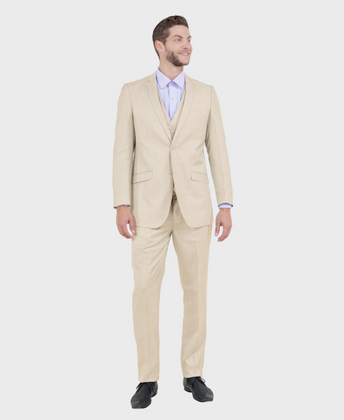 Tan 3 Piece Shiny Sharkskin Suit