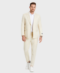 tan linen suit beach wedding