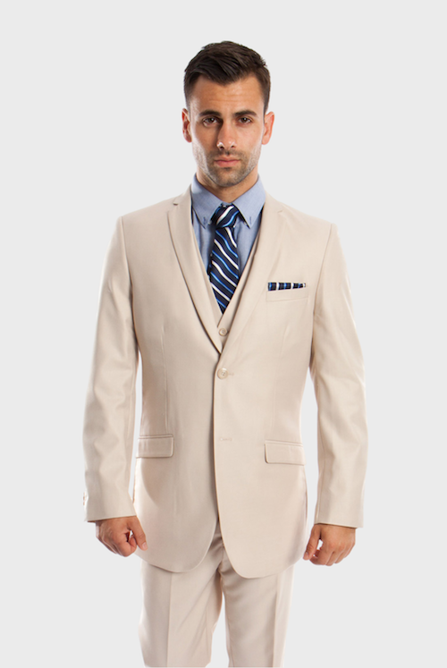 Tan 3 Piece Slim Fit Vested Suit