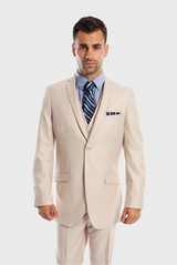 Tan 3 Piece Slim Fit Vested Suit