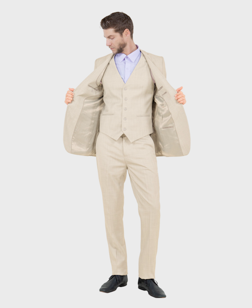 Tan 3 Piece Shiny Sharkskin Suit