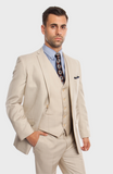 Tan 3 Piece Shiny Sharkskin Suit