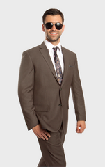 Taupe 100% Wool Stripe Suit