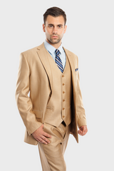 Wheat Sharkskin Modern Fit 3-Piece Suit