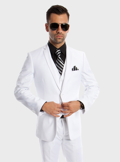 White 3 Piece  Slim Fit Vested Suit