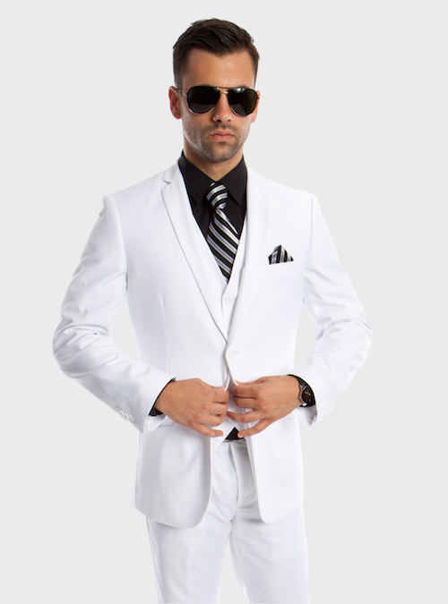 White 3 Piece Slim Fit Vested Suit