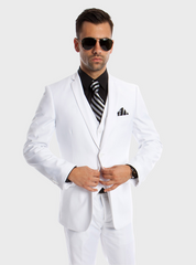 White 3 Piece  Slim Fit Vested Suit