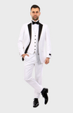 White with Black Lapel 3 Piece Vested Slim Fit Tuxedo