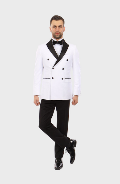 White Peak Lapel Double Breasted Slim Fit Tuxedo