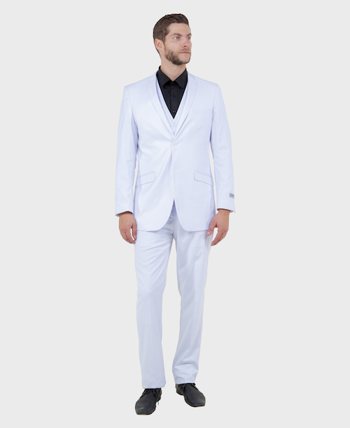 White 3 Piece Slim Fit Vested Suit