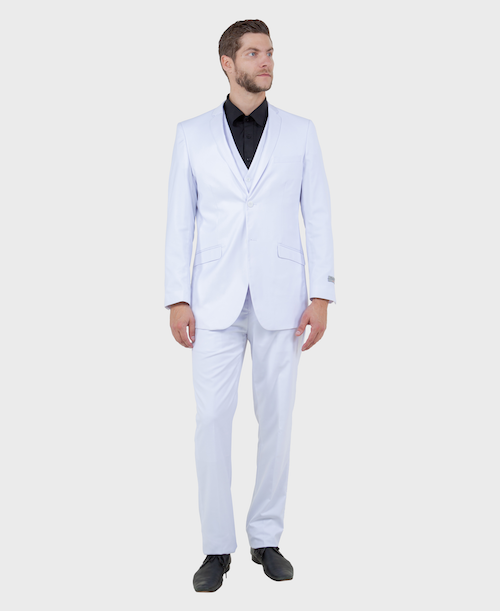 White 3 Piece  Slim Fit Vested Suit