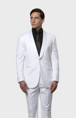 All White 1 Button Shawl Lapel Slim Fit Tuxedo