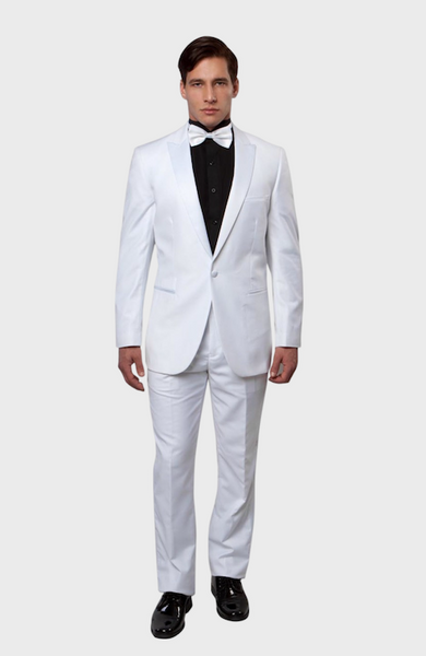 White 1 Button Peak Lapel Tuxedo