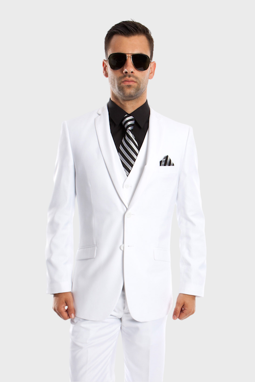 White 3 Piece Slim Fit Vested Suit