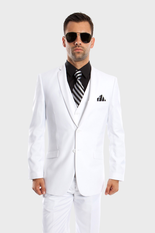 White 3 Piece  Slim Fit Vested Suit