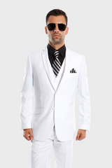 White 3 Piece  Slim Fit Vested Suit