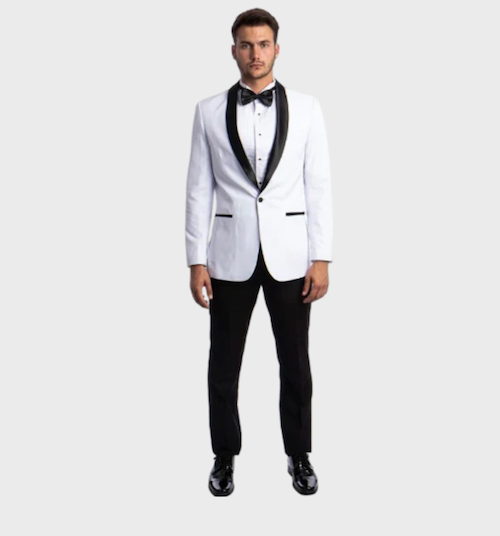 White One Button Shawl Collar Tuxedo