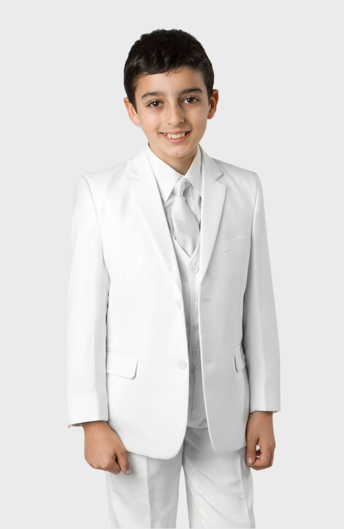 5 Piece White Boys 2 Button Suit