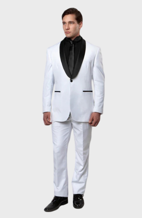 White 1 Button Black Shawl Lapel Slim Fit Tuxedo