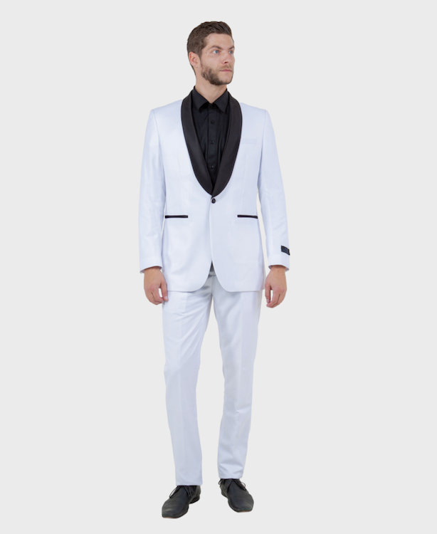 White 1 Button Black Shawl Lapel Slim Fit Tuxedo