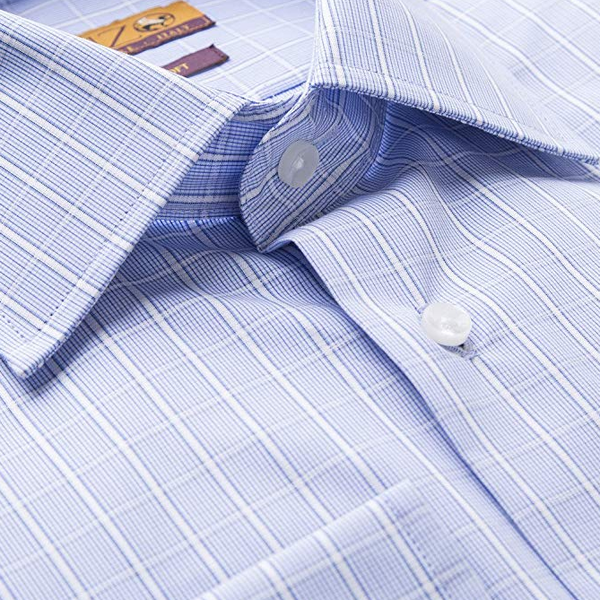 Blue Multi Check Cotton Barrel Cuff Dress Shirt