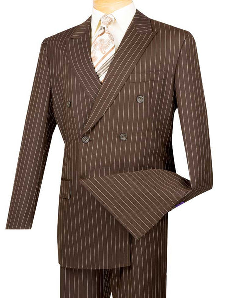 Brown Double Breasted Pinstripe Suit