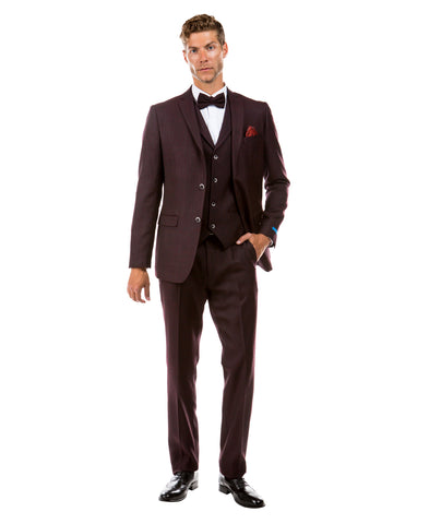 Burgundy Tweed 3 Piece Suit