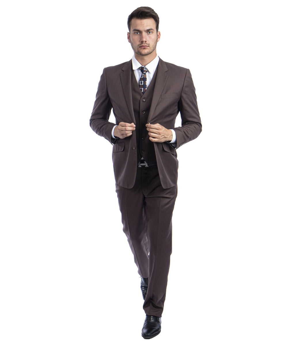 Cocoa Wool Modern Fit 3 Piece Suit Flex Suits