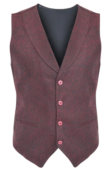 Tweed Burgundy Slim Fit Shawl Collar Suit Vest