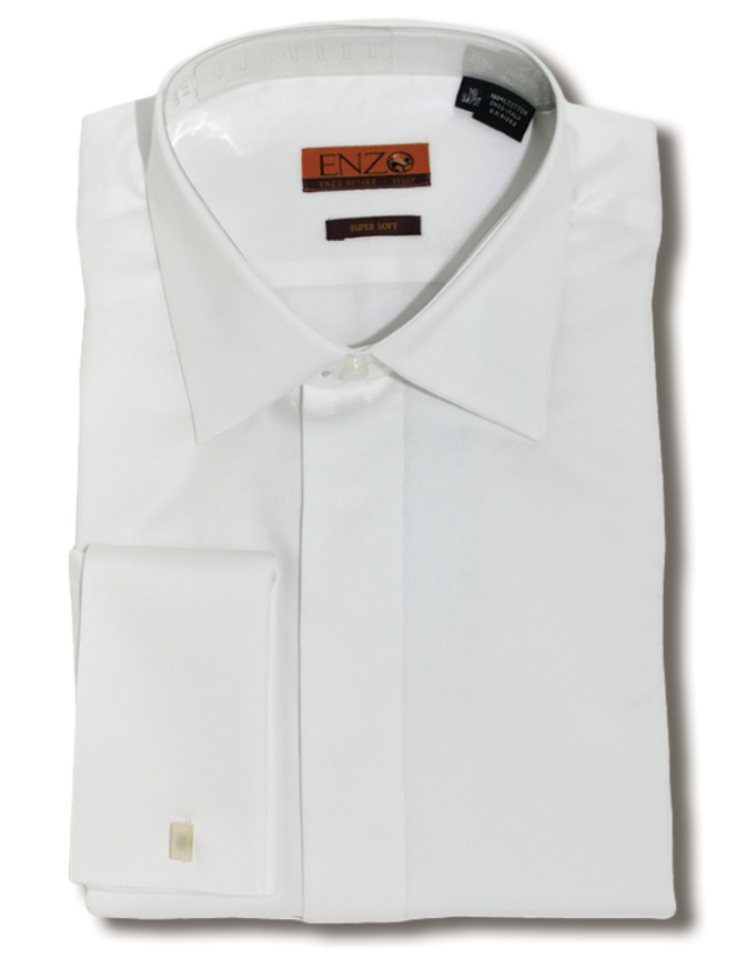 White Pique Cotton French Cuff Laydown Tuxedo Shirt