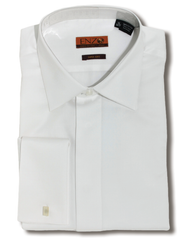 White Pique Cotton French Cuff Laydown Tuxedo Shirt