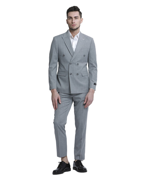 Grey Pinstripe Double Breasted Suit