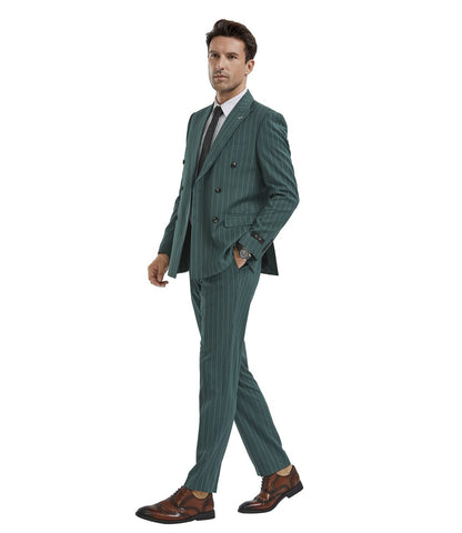 Hunter Green Pinstripe Double Breasted Suit