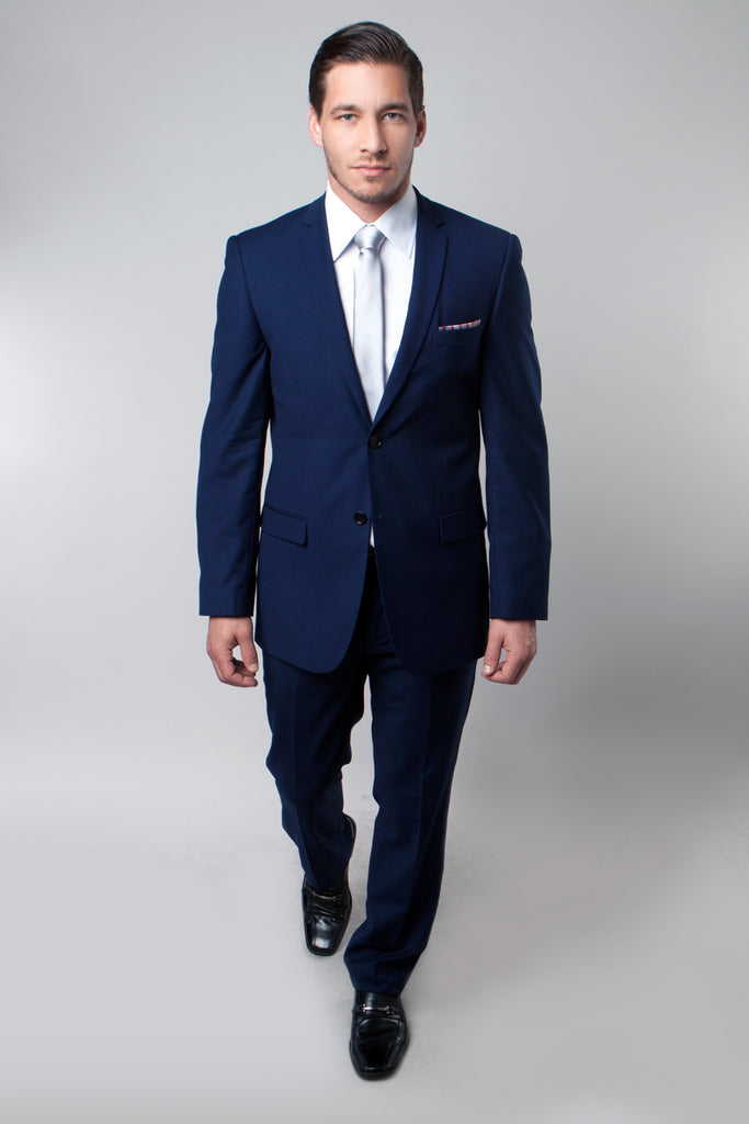 Men's Navy Twill Weave 3 Piece Slim Fit Suit
