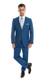Fusion Studio Men Pin Stripe 2 Piece Suit Blue Slim Fit Double