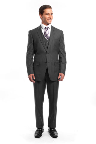 Designer Business Baby Blue Pinstripe Suit Jacket Vest Slim Fit 44