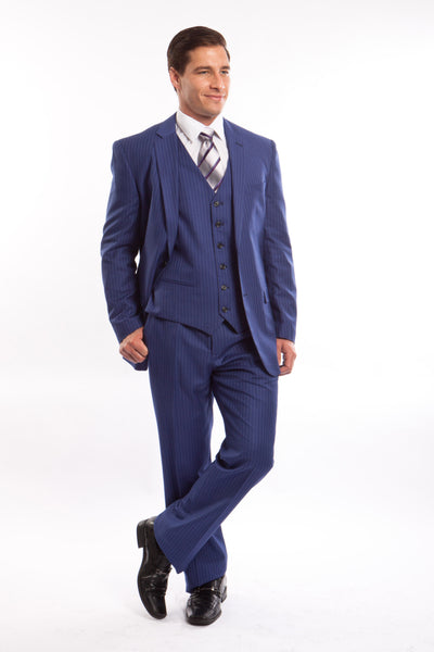 Royal Blue Pinstripe Modern Fit 3 Piece Suit