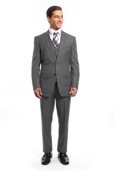 Light Grey Pinstripe Modern Fit 3 Piece Suit