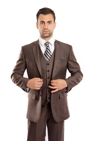Brown Sharkskin Modern Fit 3-Piece Suit