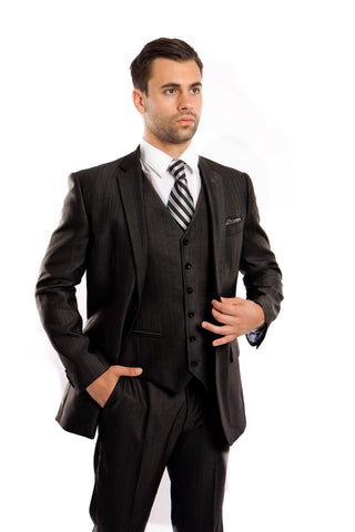 Black Sharkskin Modern Fit 3-Piece Suit