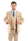 Beige Sharkskin Modern Fit 3-Piece Suit